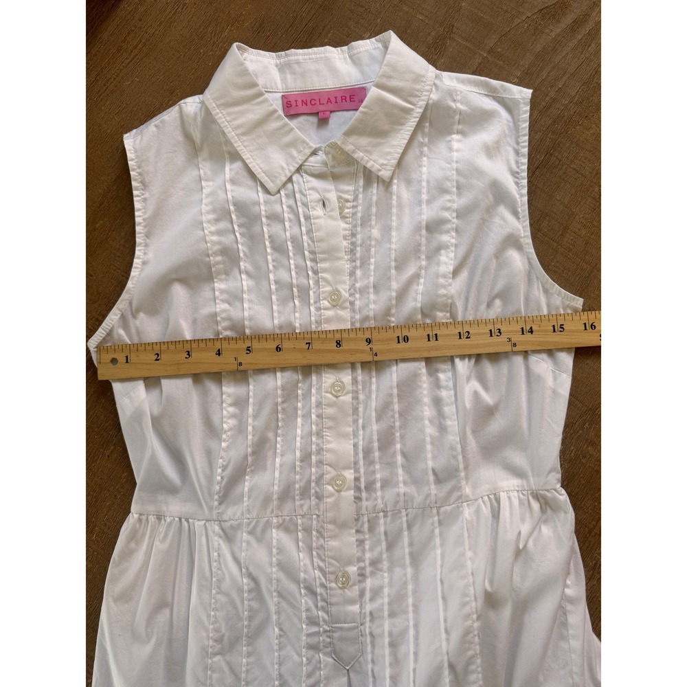 Sinclaire 10 Sleeveless Tuxedo Shirt Dress 6 White Pleated Cotton Button preppy - Picture 5 of 7